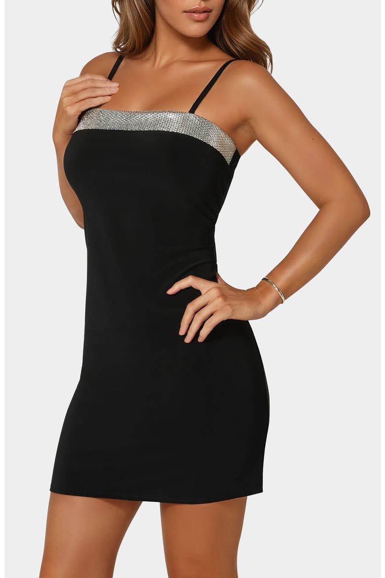 Rhinestone Trim Stretch Jersey Minidress, Alternate, color, BLACK