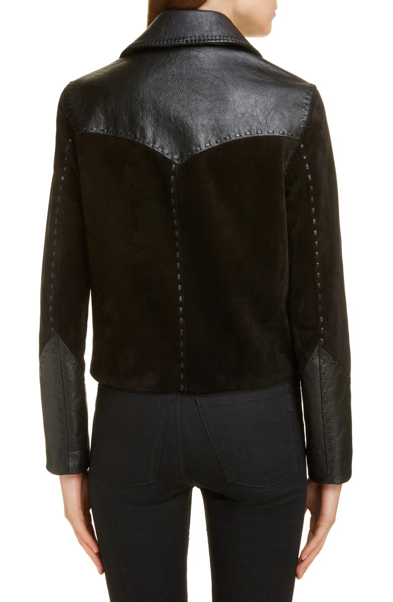 Saint Laurent Western Mixed Leather Jacket, Alternate, color, 