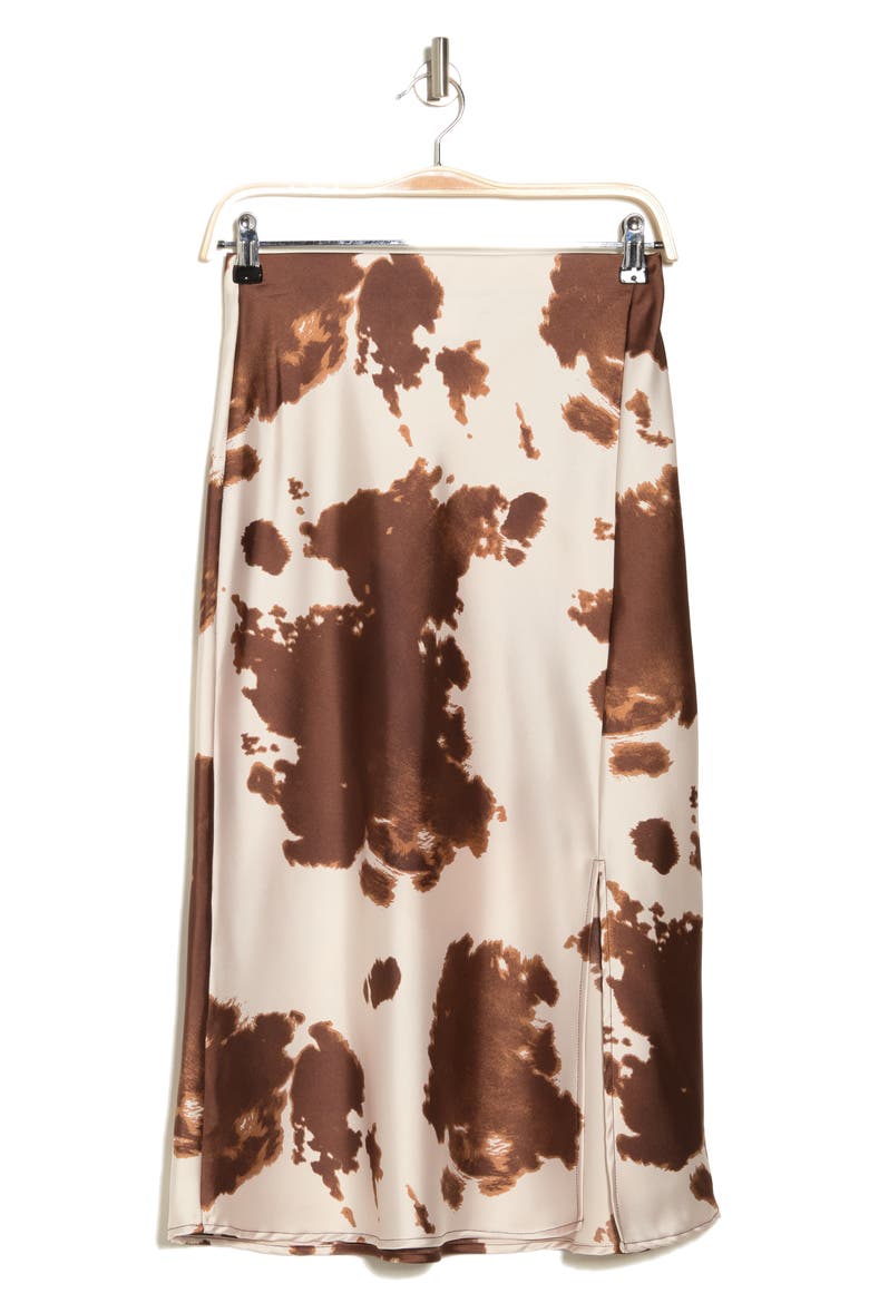 Cow Print Midi Skirt, Alternate, color, BROWN