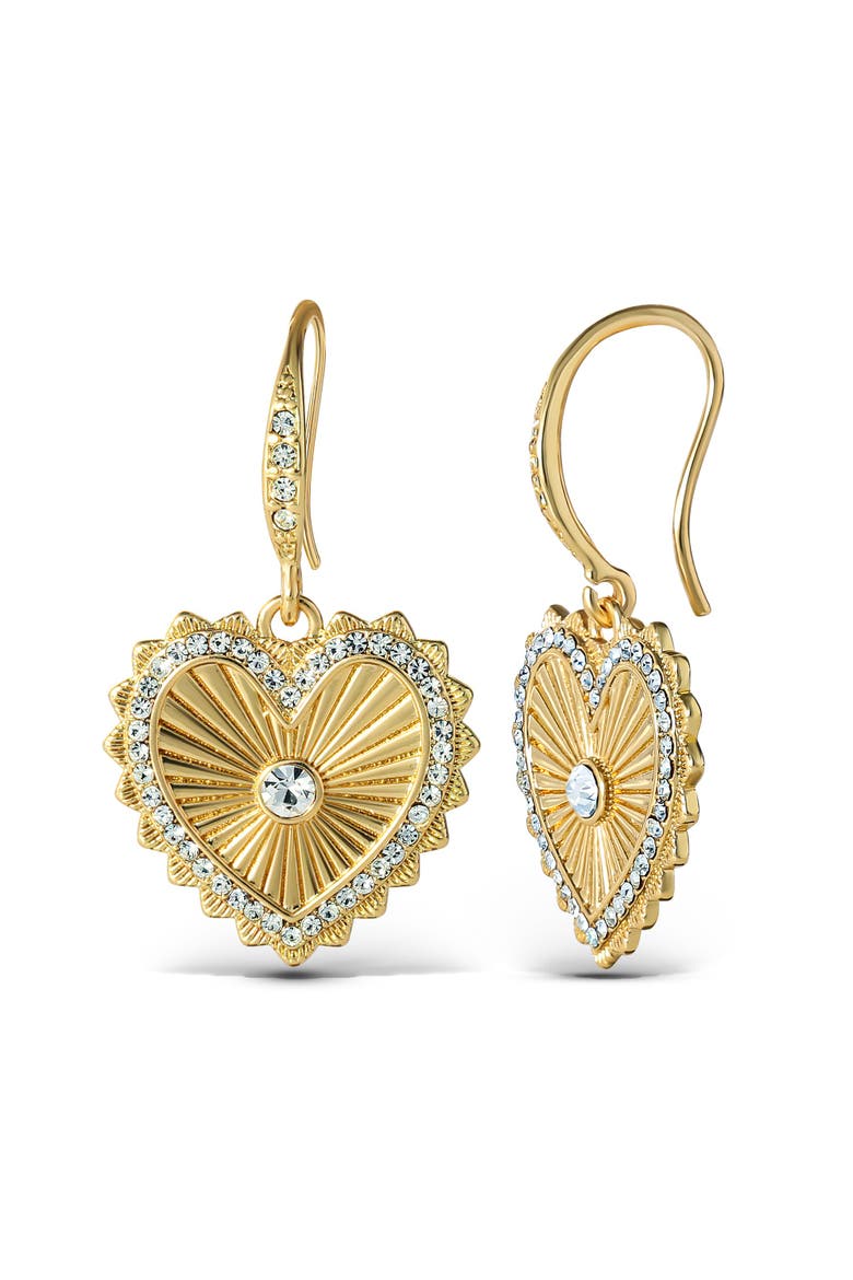 Heart Drop Earrings with Rhinestones, Main, color, Gold