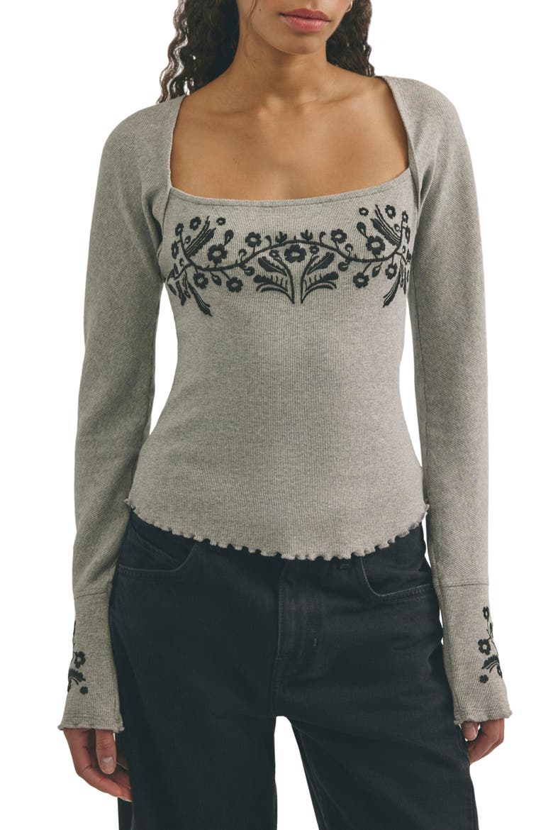 Olivia Embroidered Long Sleeve Tee, Main, color, GREY COMBO