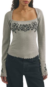 Free People Olivia Embroidered Long Sleeve Tee