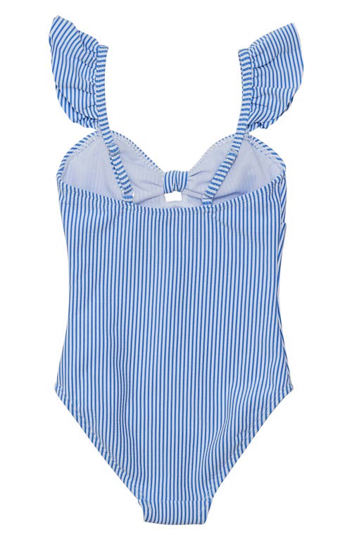 Snapper Rock Parisian Summer Frill Swimsuit - Little Kid In Blue/white