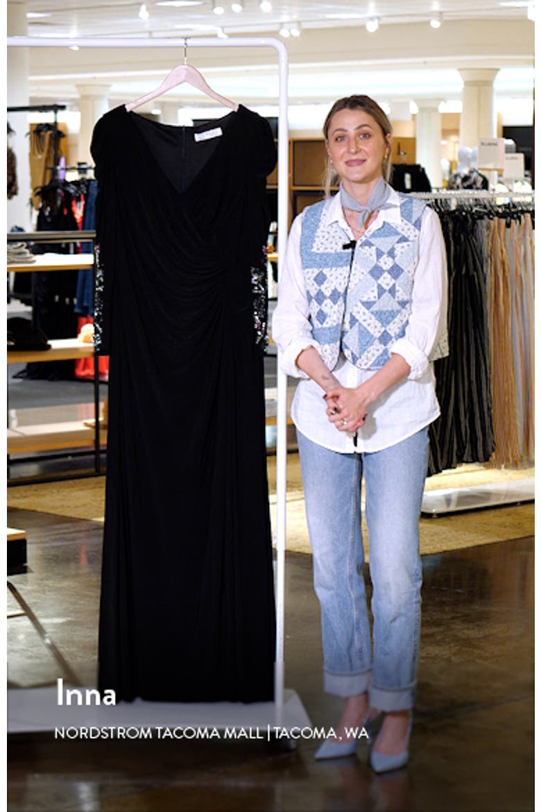 Beaded Cuff Long Sleeve Wrap Over Trumpet Gown video