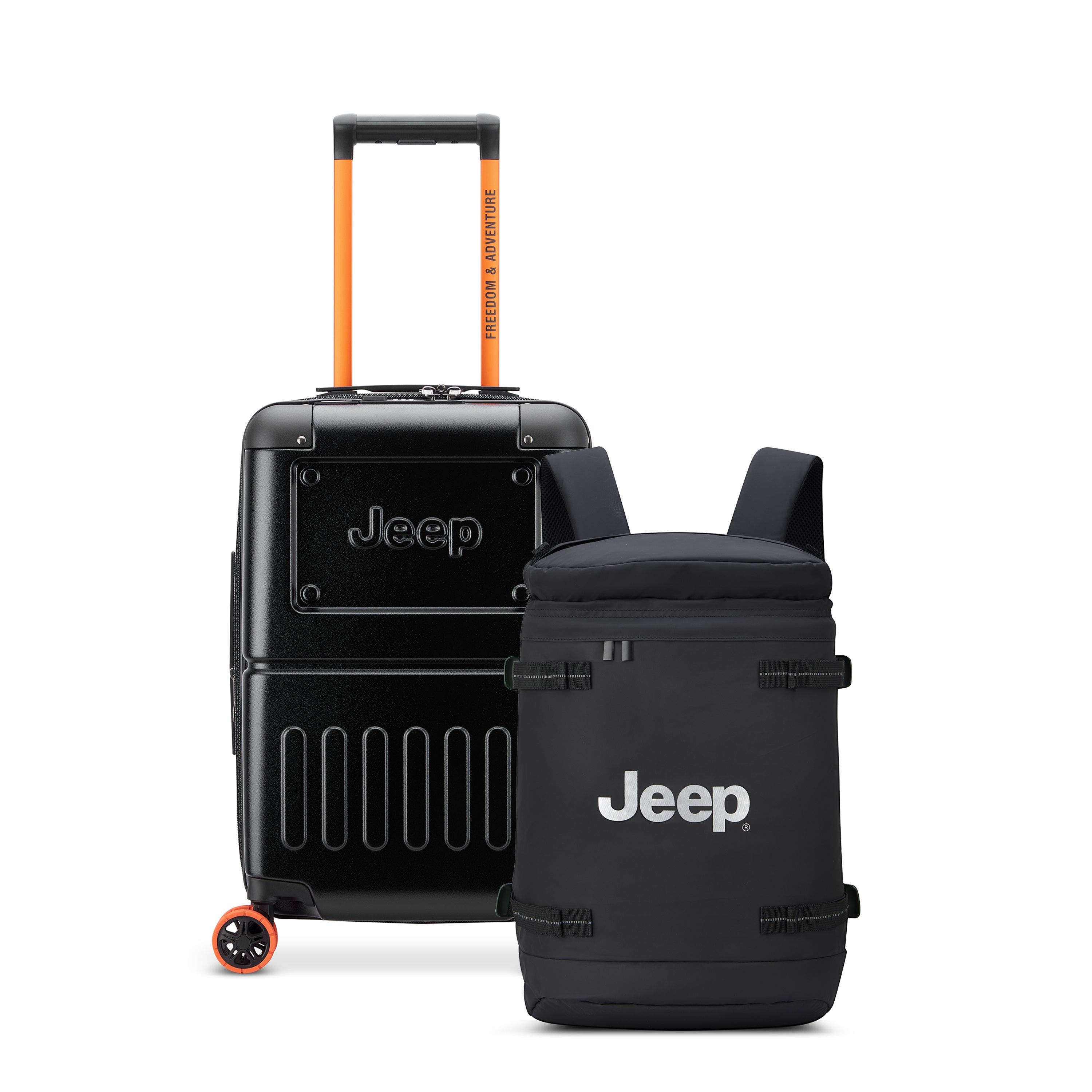 JEEP 19" Carry On Hardside Expandable Spinner [JH002B] & Cylindrical Backpack [JS013C] 2 Piece Set, Main, color, Black
