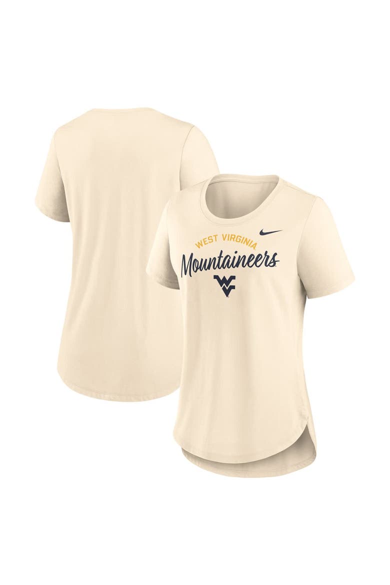 Women's Nike  Cream West Virginia Mountaineers Script Logo Tri-Blend T-Shirt, Main, color, Cream