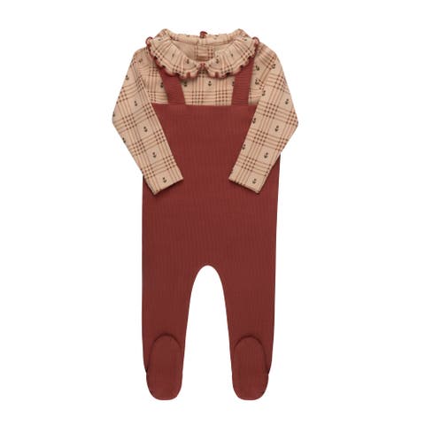 Cotton Floral Plaid Collection - Bodysuit + Overalls (Baby)