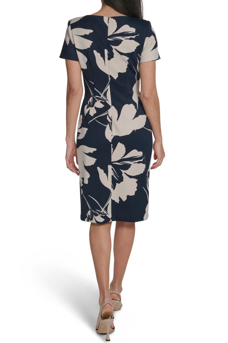 Square Neck Floral Sheath Dress, Alternate, color, INDIGO STONY BEIGE