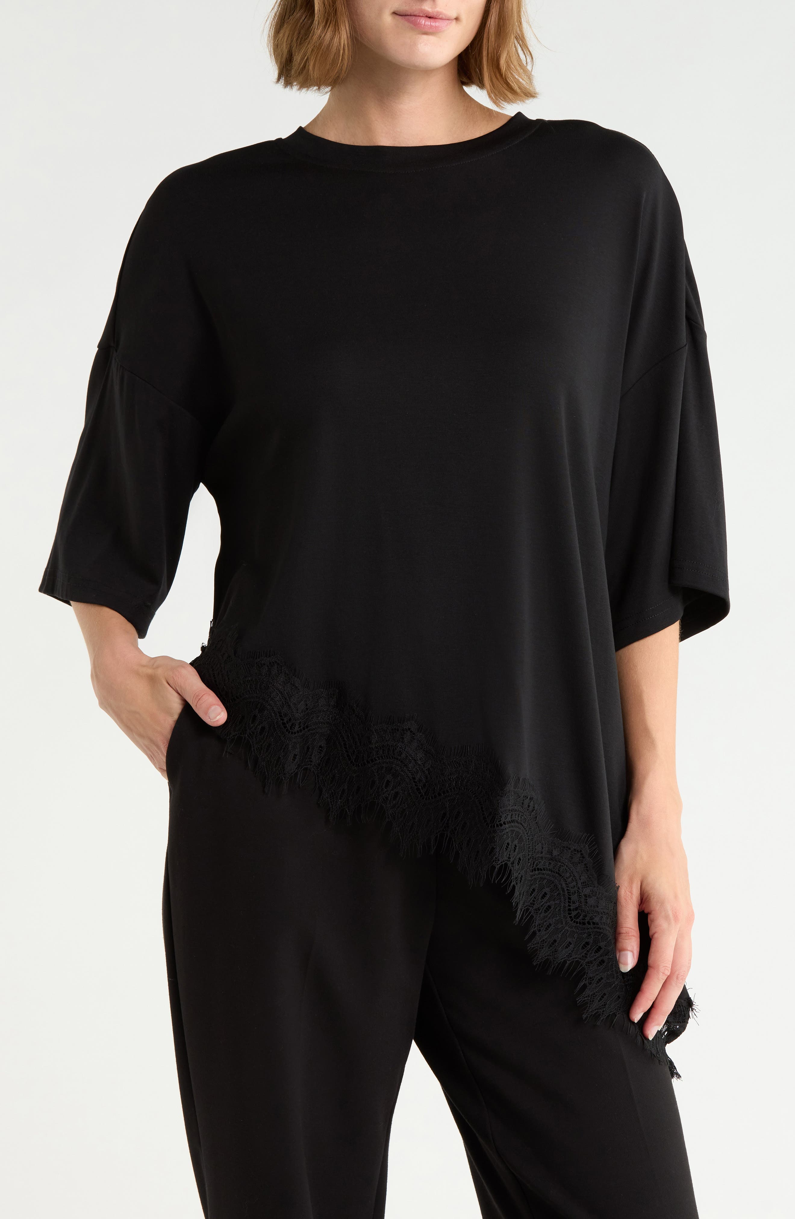 Lace Hem Assymetric Top