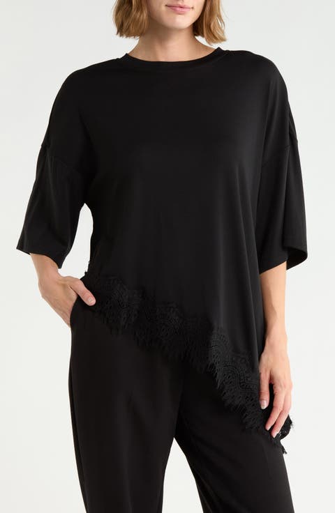 Lace Hem Assymetric Top