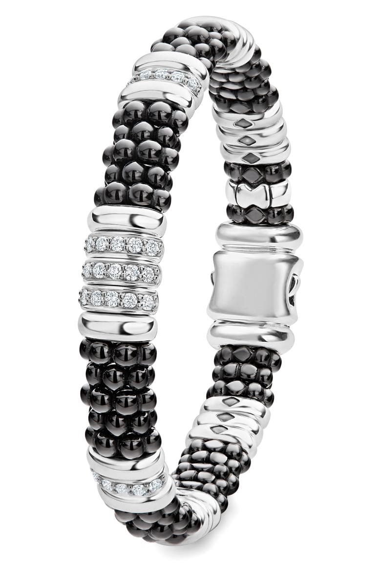 Black Caviar Diamond Station Bracelet, Alternate, color, SILVER/ CERAMIC/ DIAMOND