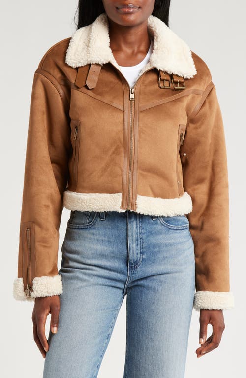 Thread & Supply Faux Shearling Crop Jacket In Camel Cream
