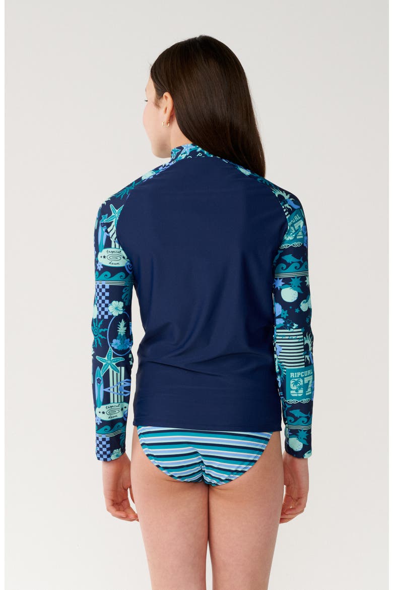 Kids' Costa Del Sol Long Sleeve Front Zip Rashguard, Alternate, color, OCEAN