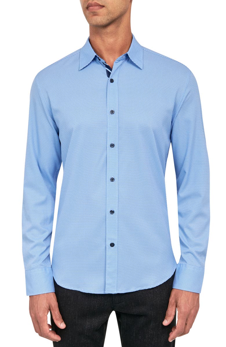 CONSTRUCT Micro Geometric Print Stretch Button-Up Shirt, Main, color, Blue