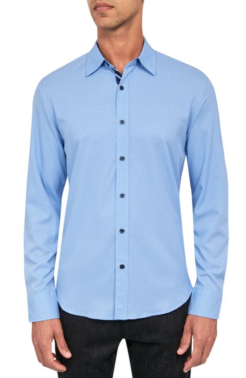 Micro Geometric Print Stretch Button-Up Shirt