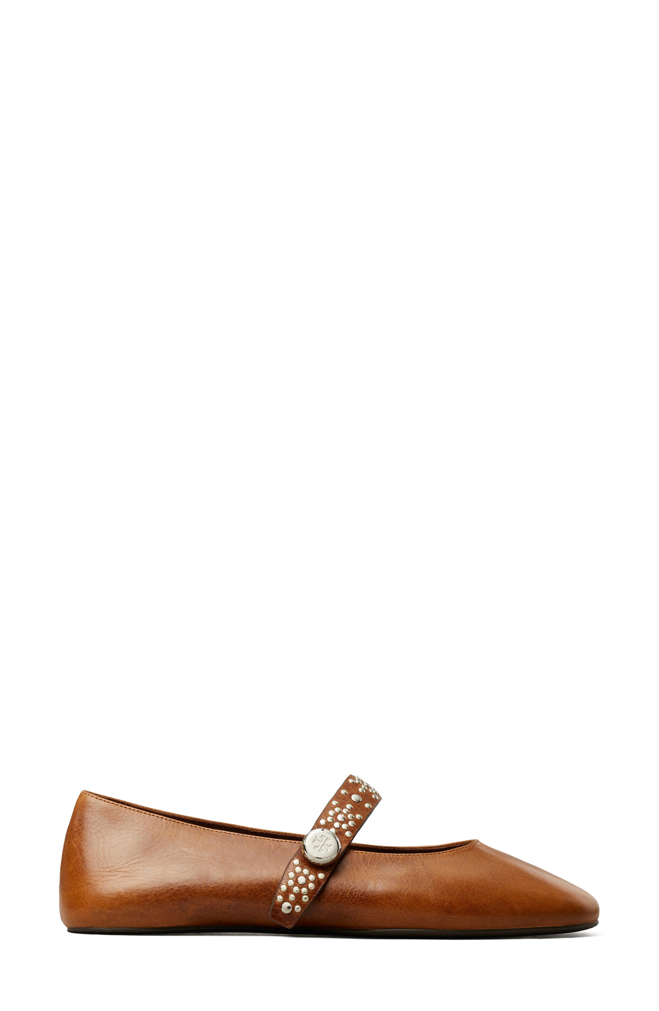 Romy Stud Leather Mary Jane Flat, Alternate, color, COGNAC