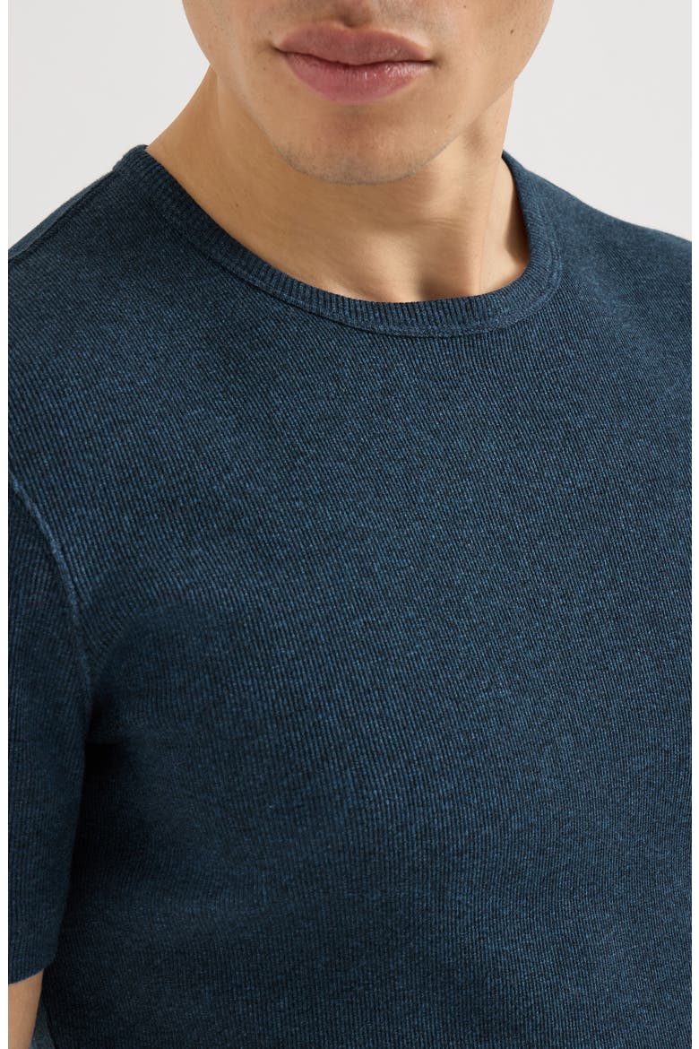 Denim-effect ribbed cotton jersey crew neck T-shirt, Alternate, color, Navy Blue