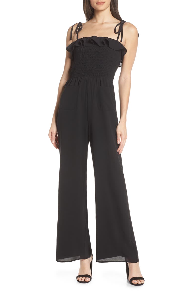 Sangria Strapless Jumpsuit, Alternate, color, BLACK
