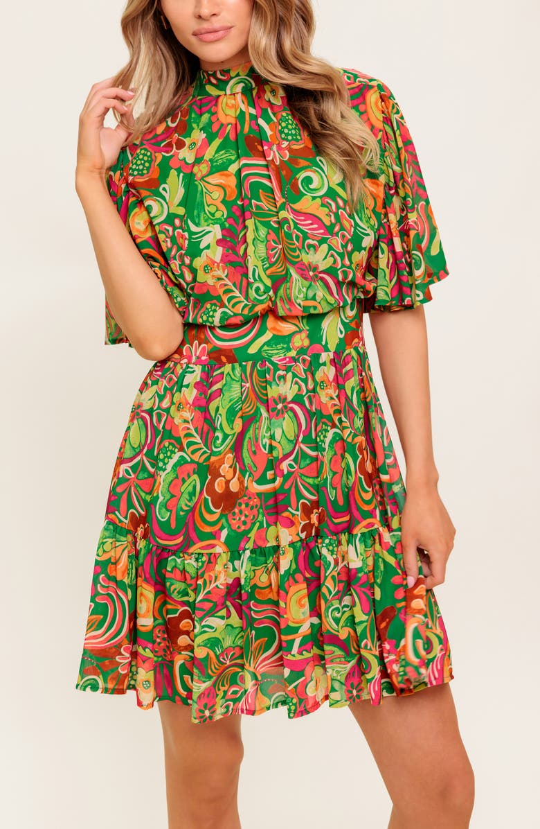FLYING TOMATO Print Minidress, Alternate, color, Green