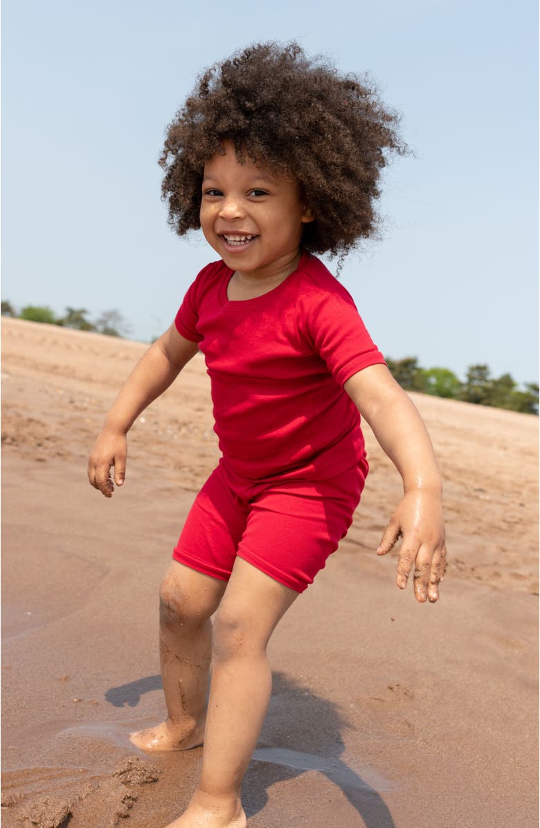 Leveret Kids Short Sleeve Cotton Solid Matching Family Pajamas, Alternate, color, Red