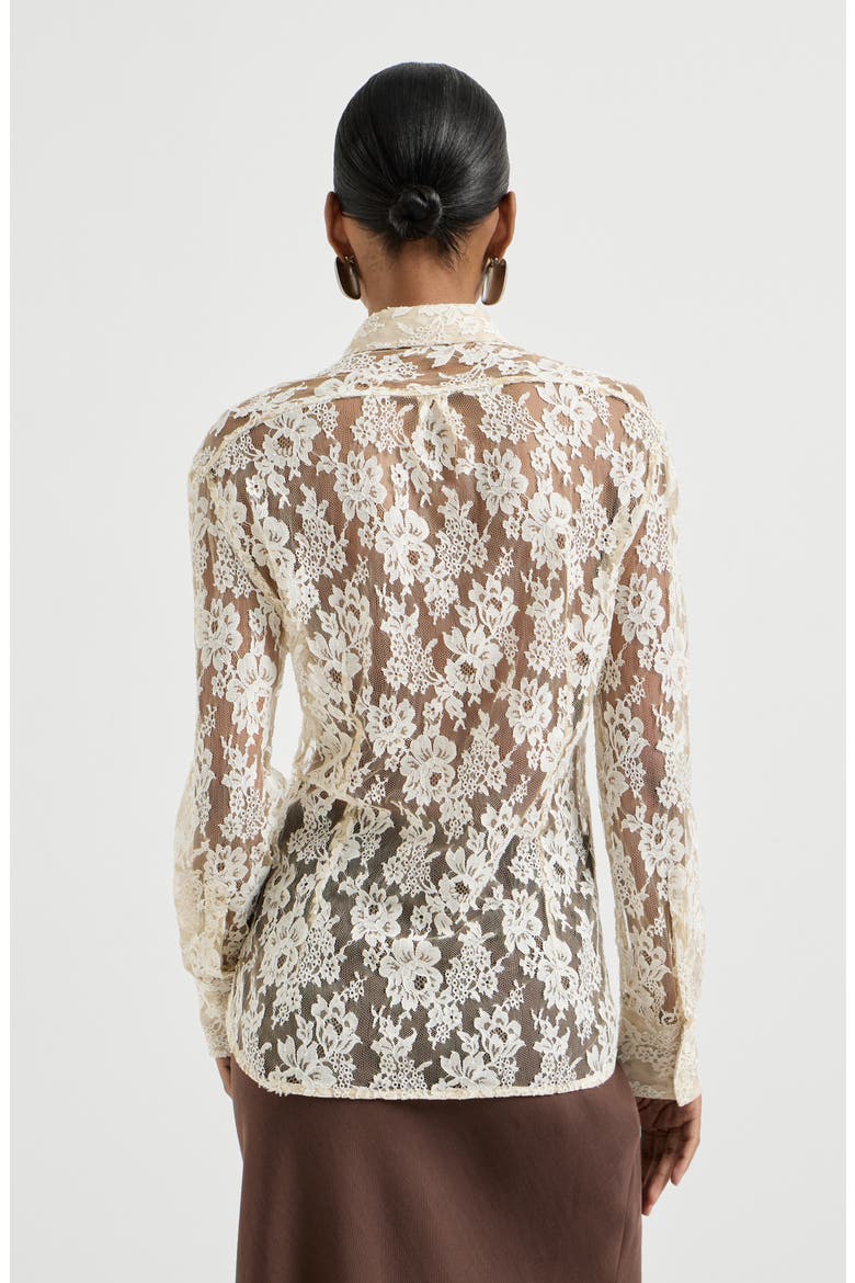 Flower jacquard lace shirt, Alternate, color, Cream