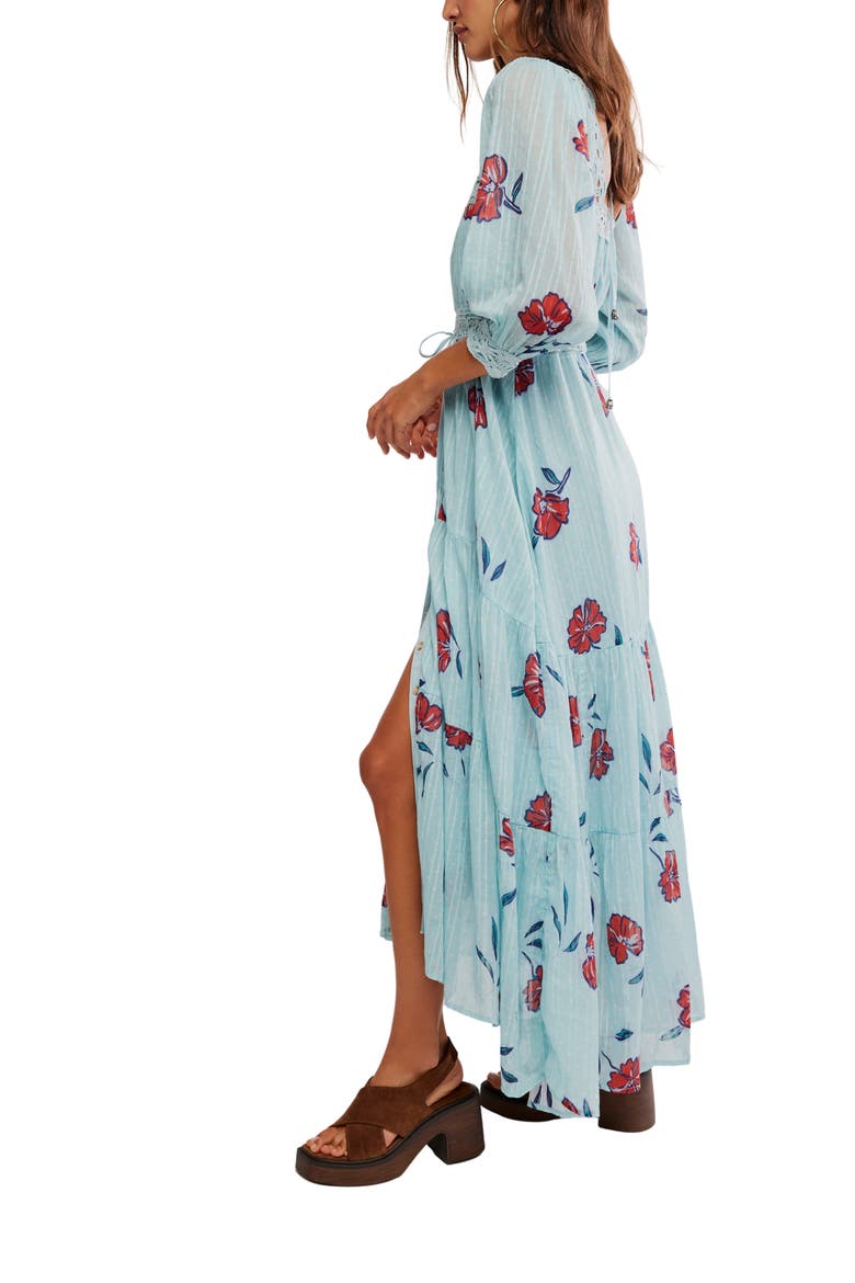 Morning Meadows Floral Lace Trim Maxi Dress, Alternate, color, PASTEL BLUE COMBO