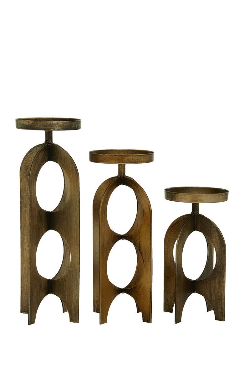 VIVIAN LUNE HOME Goldtone Metal Handmade Pillar Candle Holder - Set of 3, Alternate, color, Gold