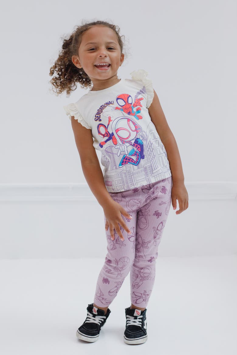 Spidey and His Amazing Friends 2-Piece T-Shirt and Leggings Set, Alternate, color, Ivory Purple