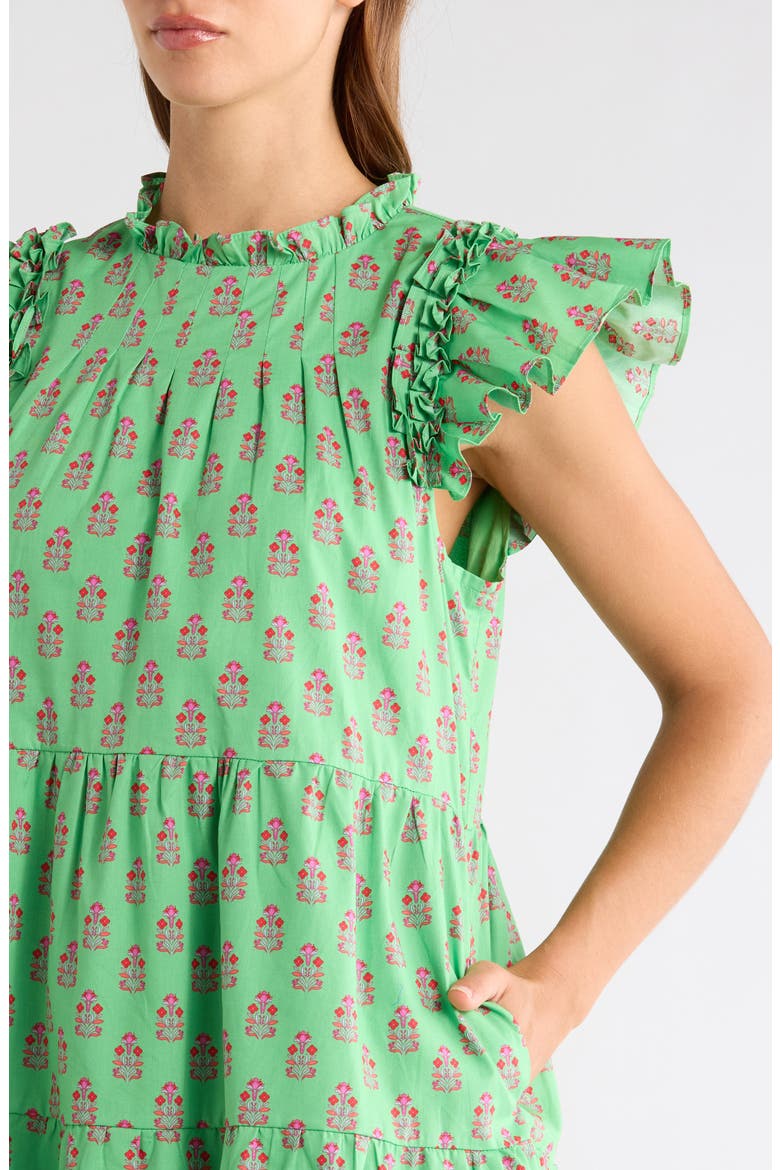 Lauren Floral Tiered Cotton Dress, Alternate, color, LIME-MULTI