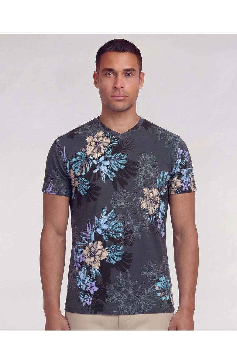 Lords of Harlech Exotic Floral Mens Vneck Tee, Main, color, Exotic Floral Black