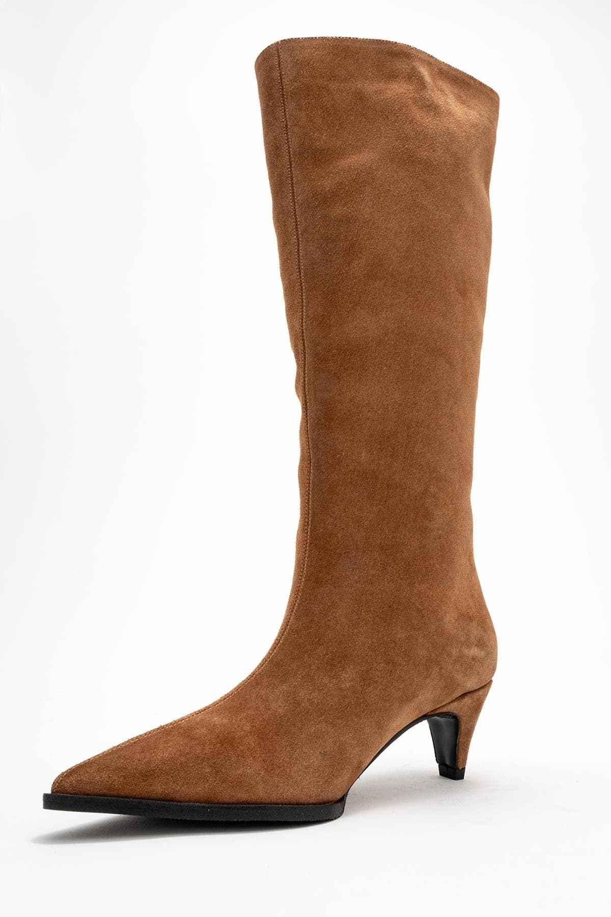 Siora Leather Knee High Boot, Alternate, color, Cognac Suede Leather