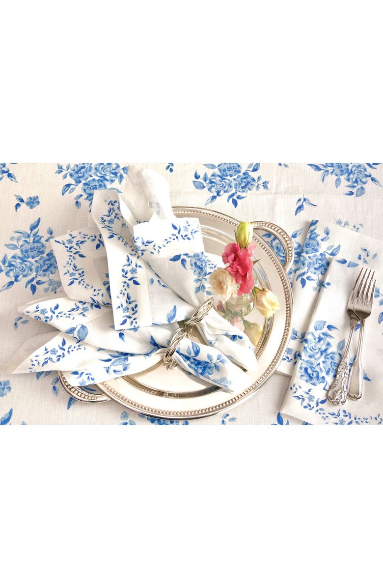 Solino Home Linen Dinner Napkins - Jolie Fleur, 20" x 20" Inch, Alternate, color, Blue Floral