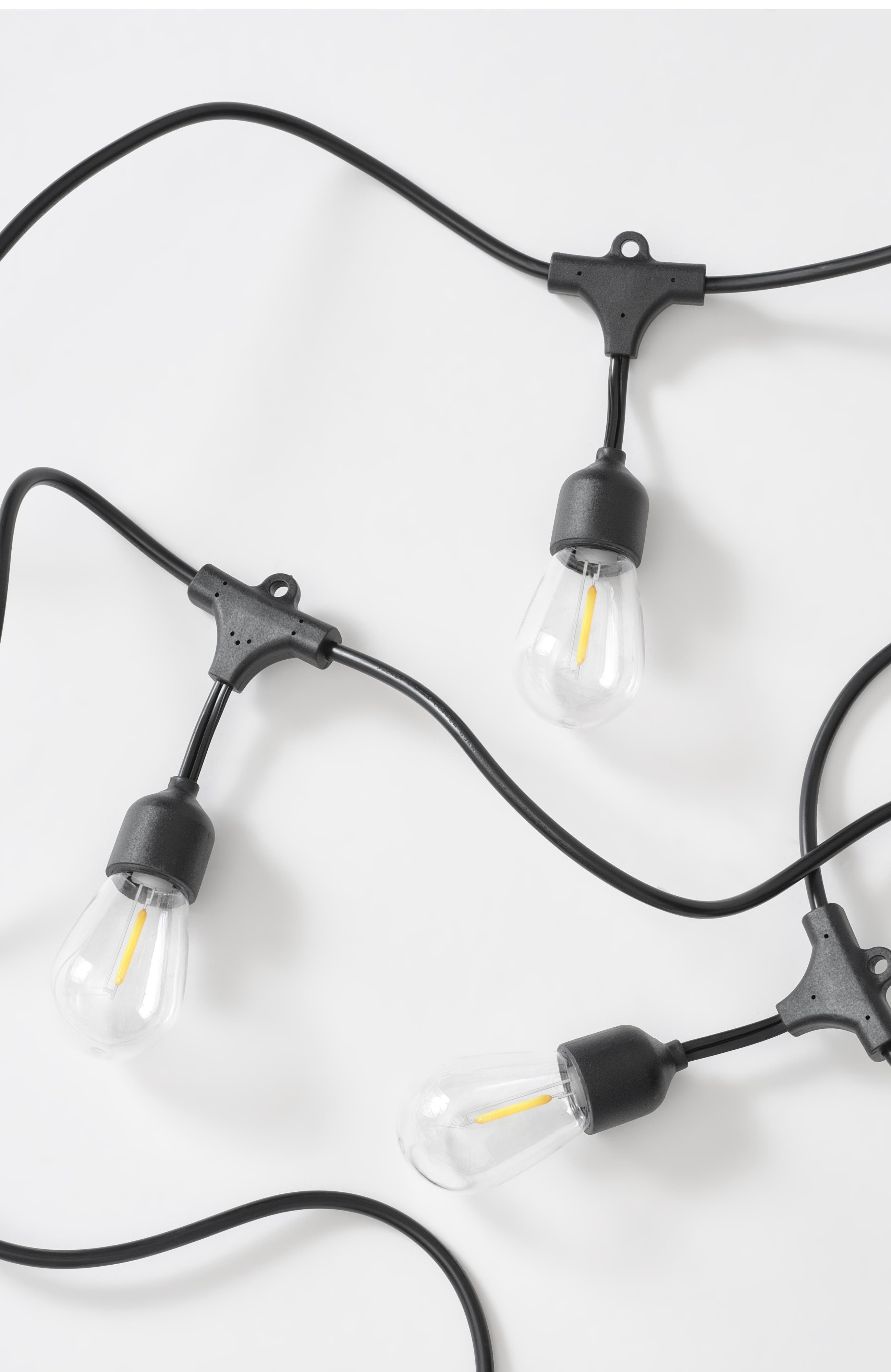 Brightech Solar-Powered Weatherproof LED 48' Outdoor String Lights - 15 Shatterproof Bulbs - Classic Black- 48' (15 Bulbs)