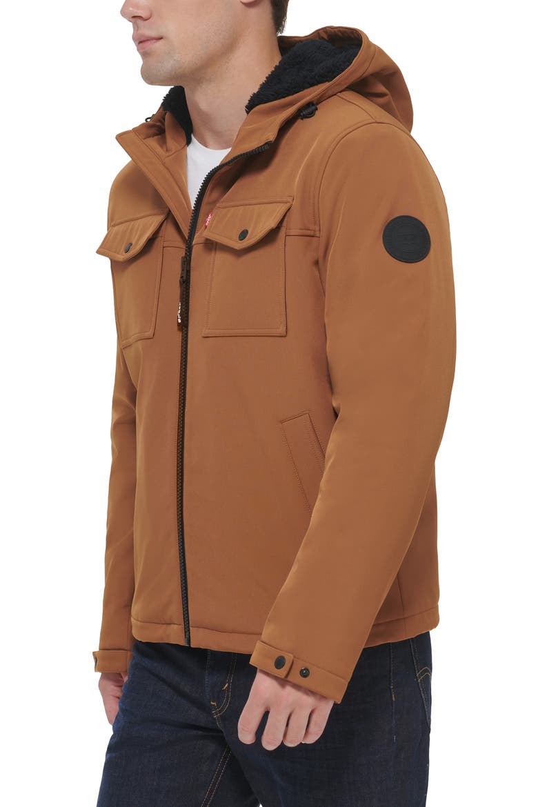 Soft Shell Faux Shearling Lined Jacket, Alternate, color, BROWN
