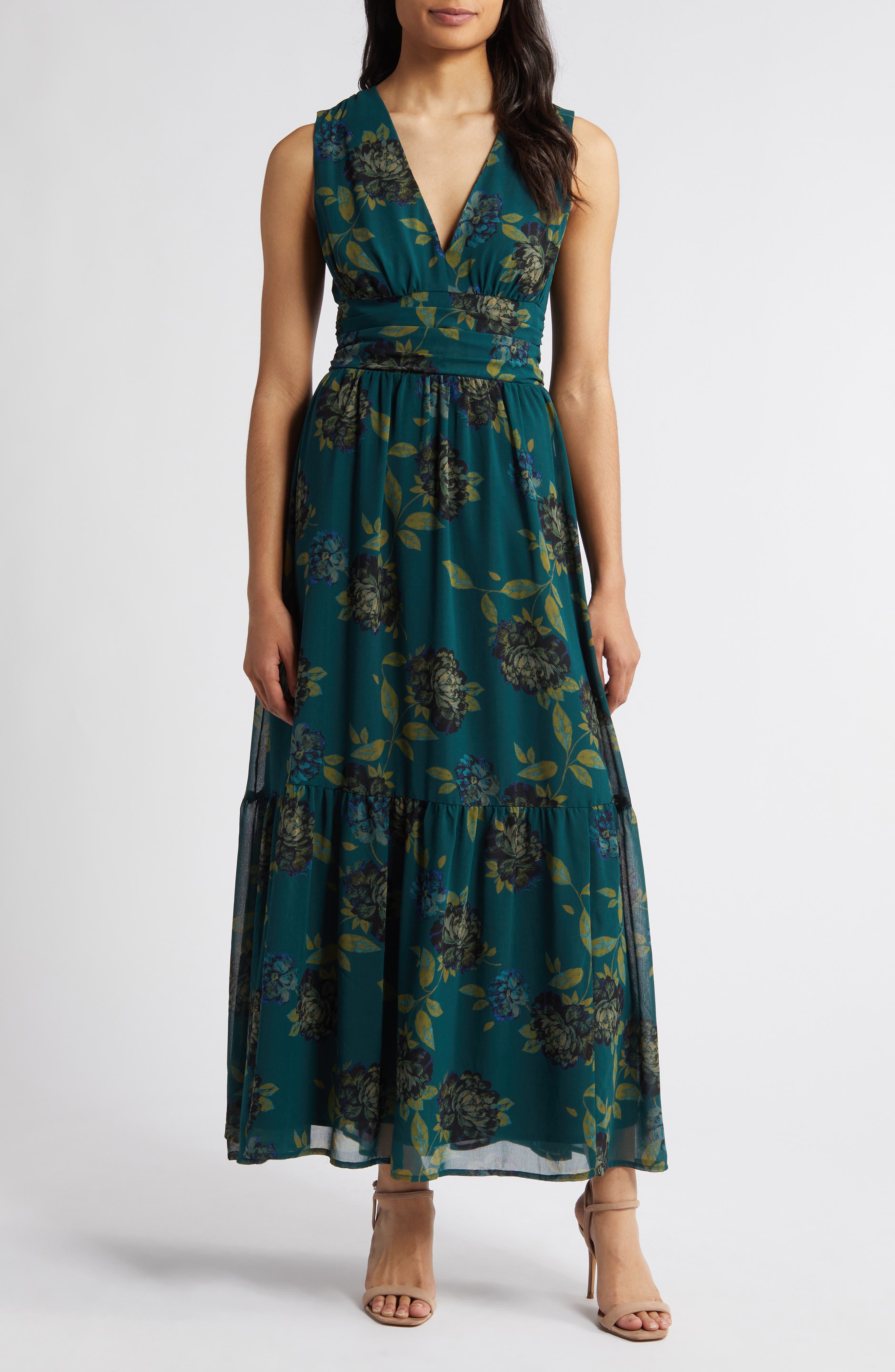 Chelsea28 Print Sleeveless Chiffon Maxi Dress In Green P- Black Jones  Blooms | ModeSens