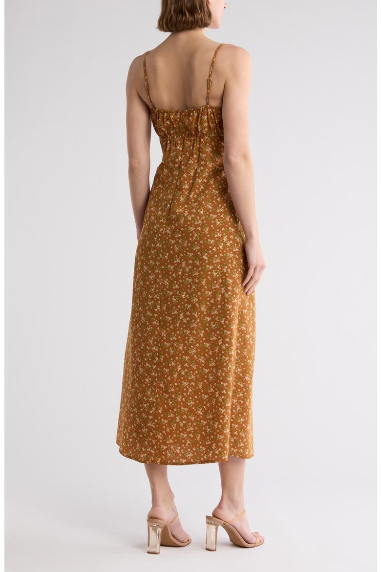 Floral Tie Neck Midi Sundress, Alternate, color, BROWN MULTI