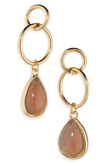 Cara Bezel Drop Earrings In Brown