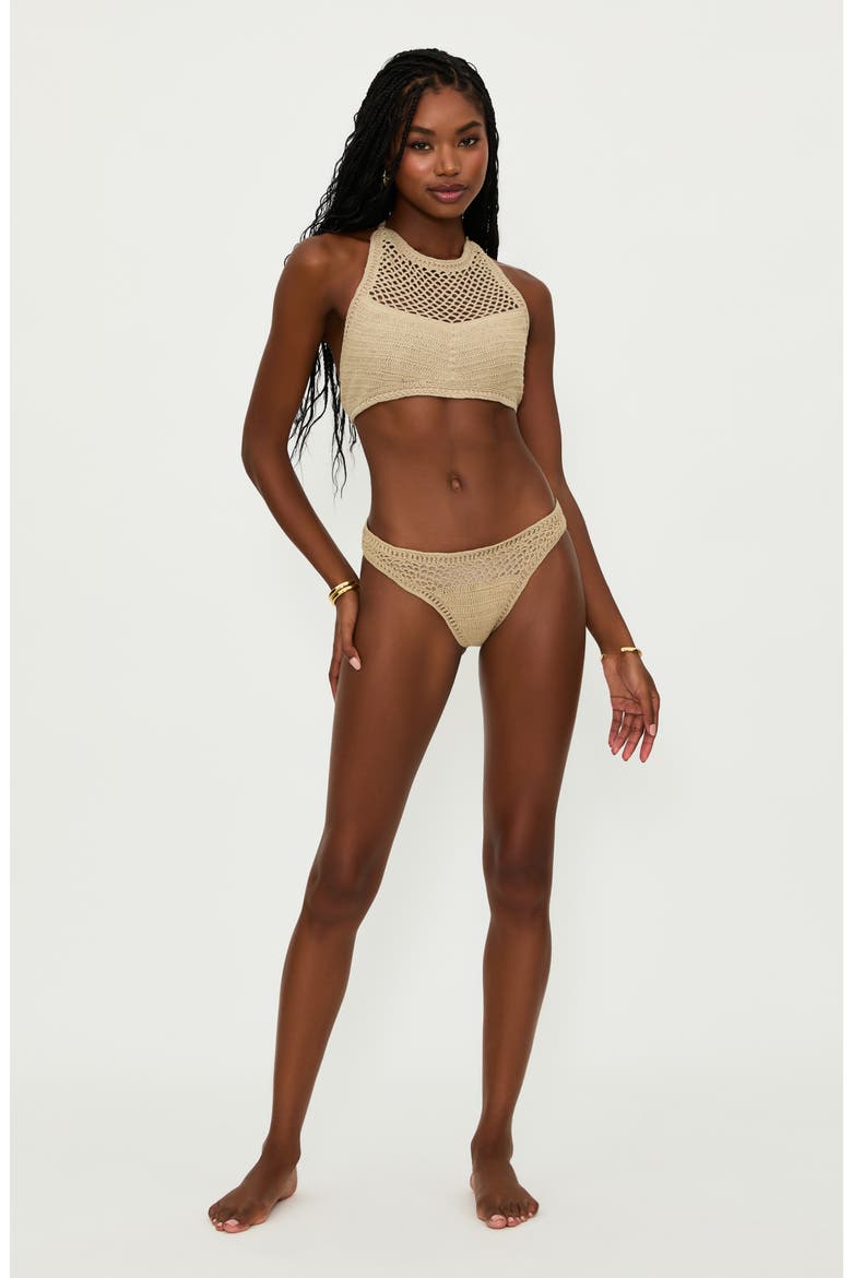 Bambi Crocheted Halter Bikini Top, Alternate, color, TAN