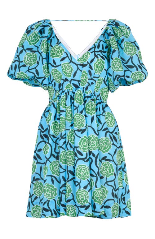 De Loreta Tati Puff Sleeve Cotton A-line Minidress In Blue