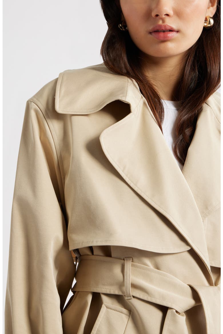 Exaggerated Crop Trench Coat, Alternate, color, TAN SAFARI