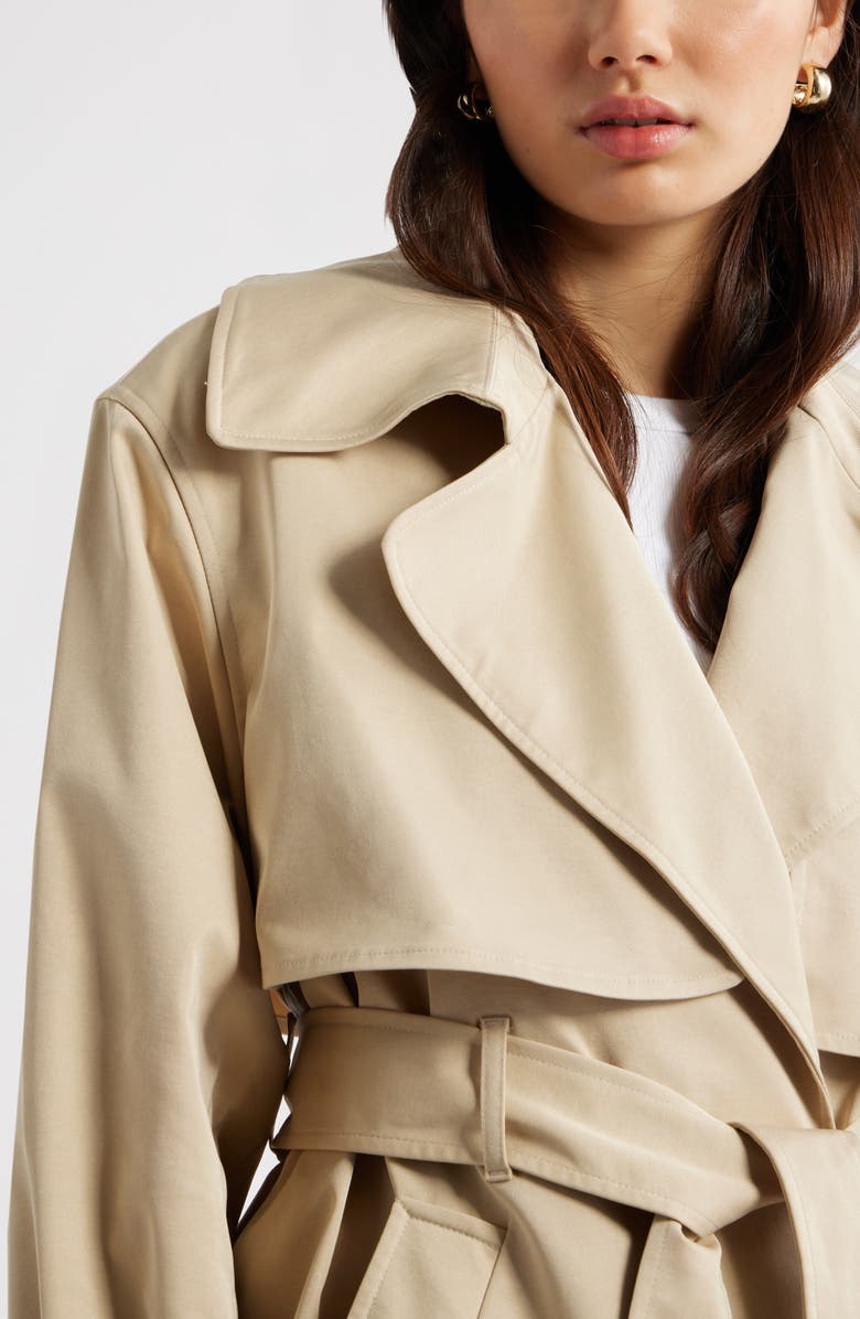 Open Edit Exaggerated Crop Trench Coat, Alternate, color, Tan Safari