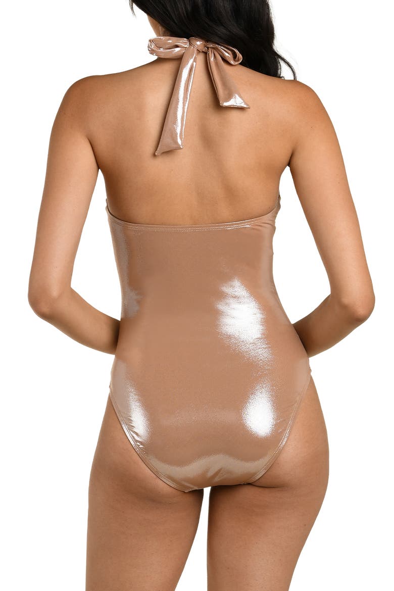 Sand Metallic Keyhole One-Piece Swimsuit, Alternate, color, SAND