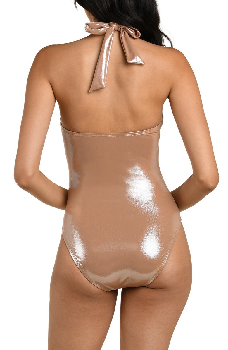 La Blanca Sand Metallic Keyhole One-Piece Swimsuit, Alternate, color, Sand