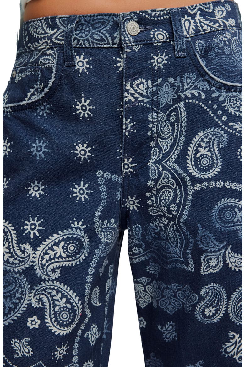 Print Barrel Leg Jeans, Alternate, color, NAVY BANDANA