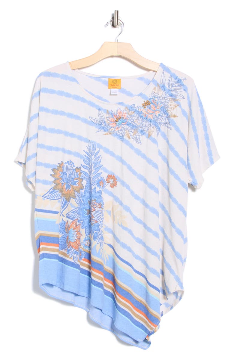 RUBY RD Floral Stripe Crinkle Top, Alternate, color, Blue Sky Multi