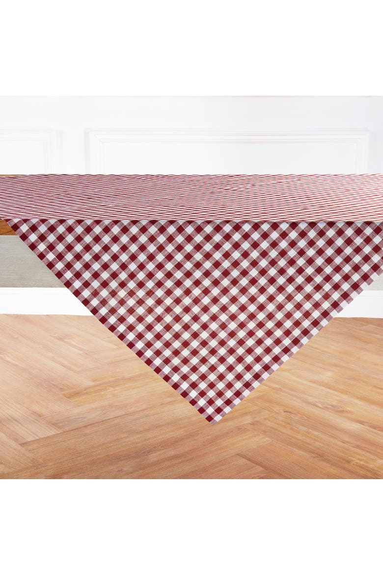 Linen Table Throw 52 x 52 Inch - Gingham Check, Alternate, color, Burgundy