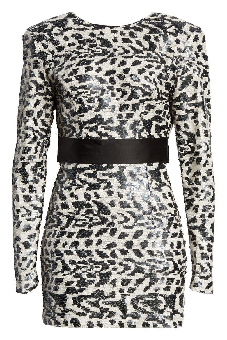 Wanda Long Sleeve Sequin Minidress, Alternate, color, RAVEN
