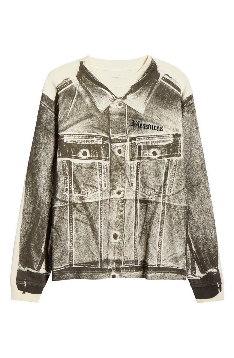 PLEASURES Trucker Trompe l'Oeil Print Heavyweight Long Sleeve Graphic T-Shirt, Alternate, color, Bone