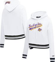 PRO STANDARD Women's Pro Standard White Los Angeles Lakers Script Tail Cropped Pullover Hoodie