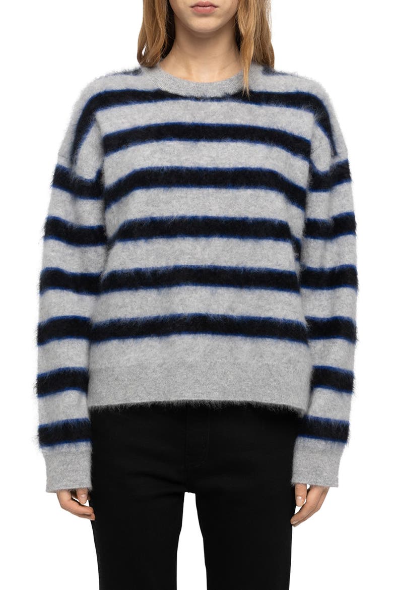 Markuz Stripe Brushed Cashmere Sweater, Main, color, GRIS CHINE CLAI